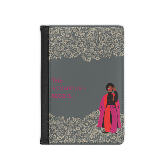 The Adventure Begins Passport Holder -Grey