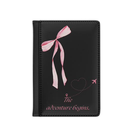 Pink Bow Passport Holder-Black