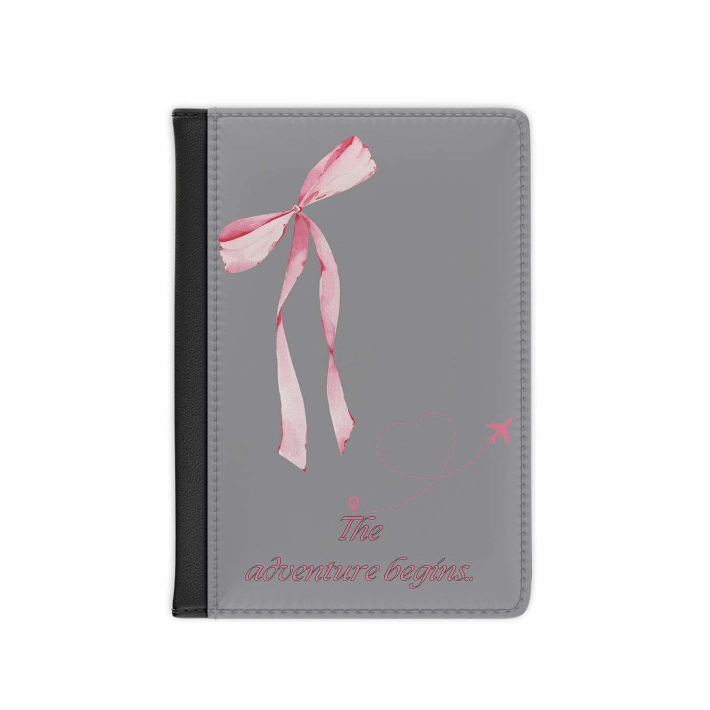 Pink Bow Passport Holder-Grey