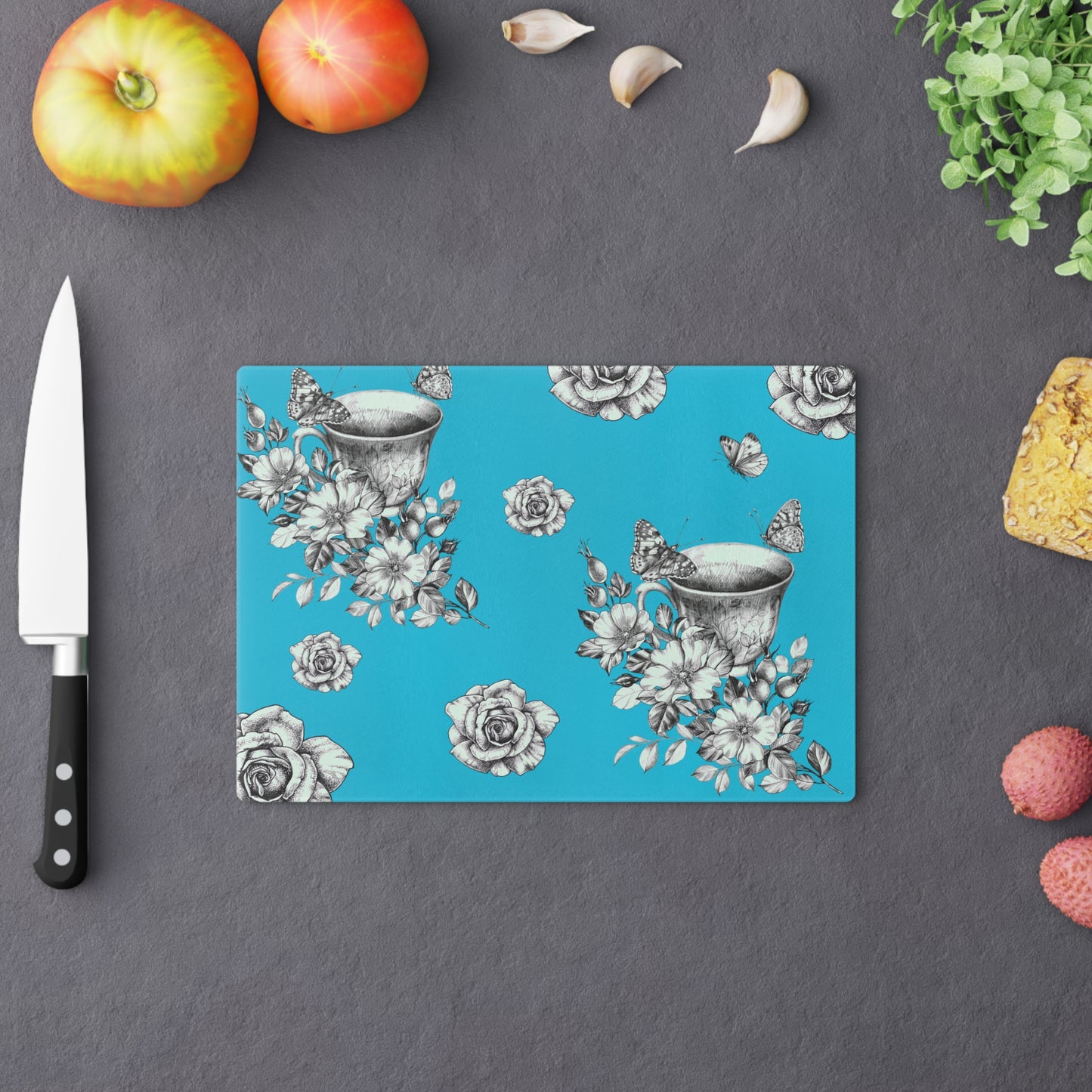 Vintage Cup Cutting Board-Teal