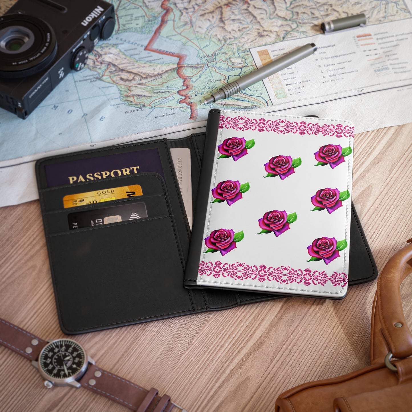 Magenta Rose Passport Holder