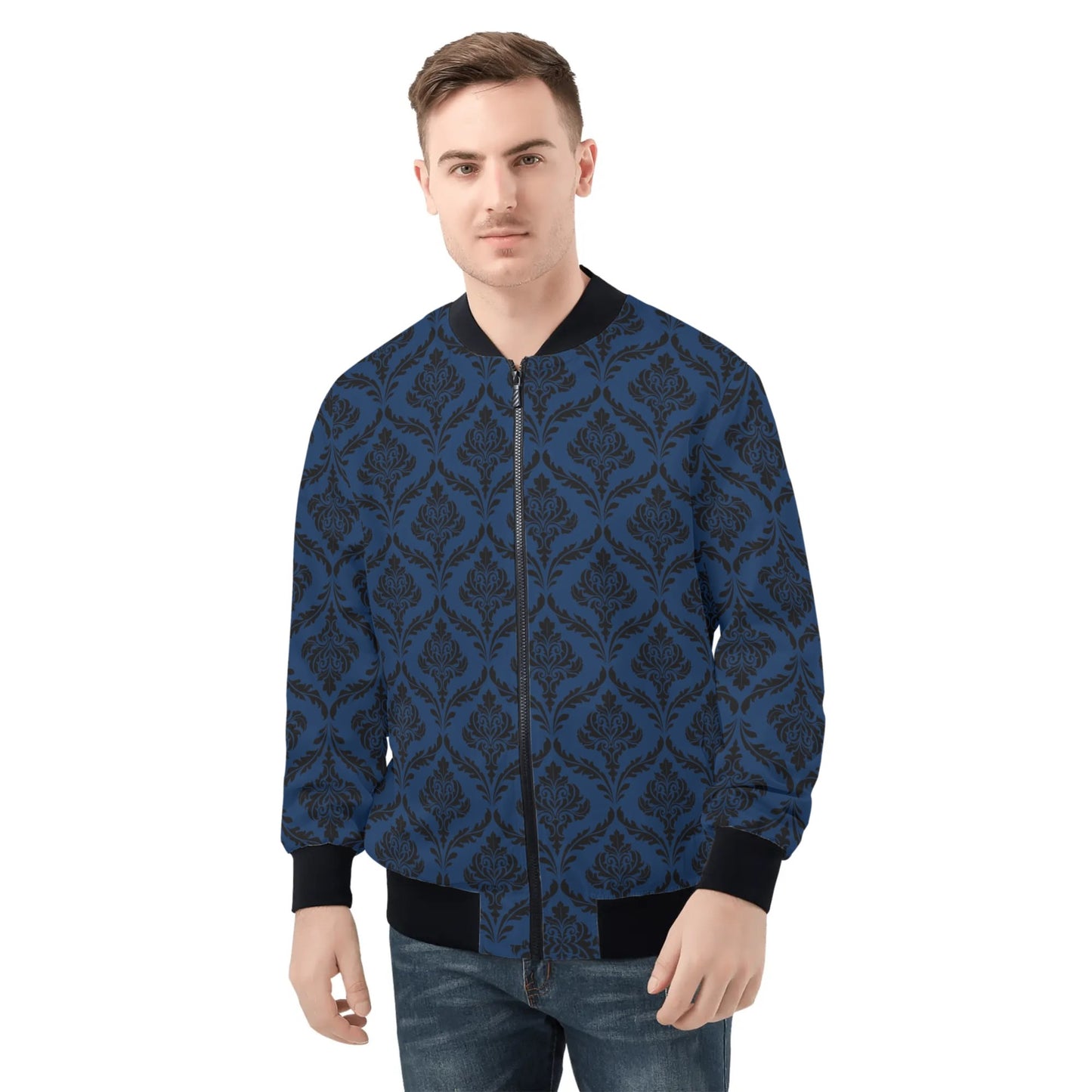 Mens Bomber Jacket-Navy Damask