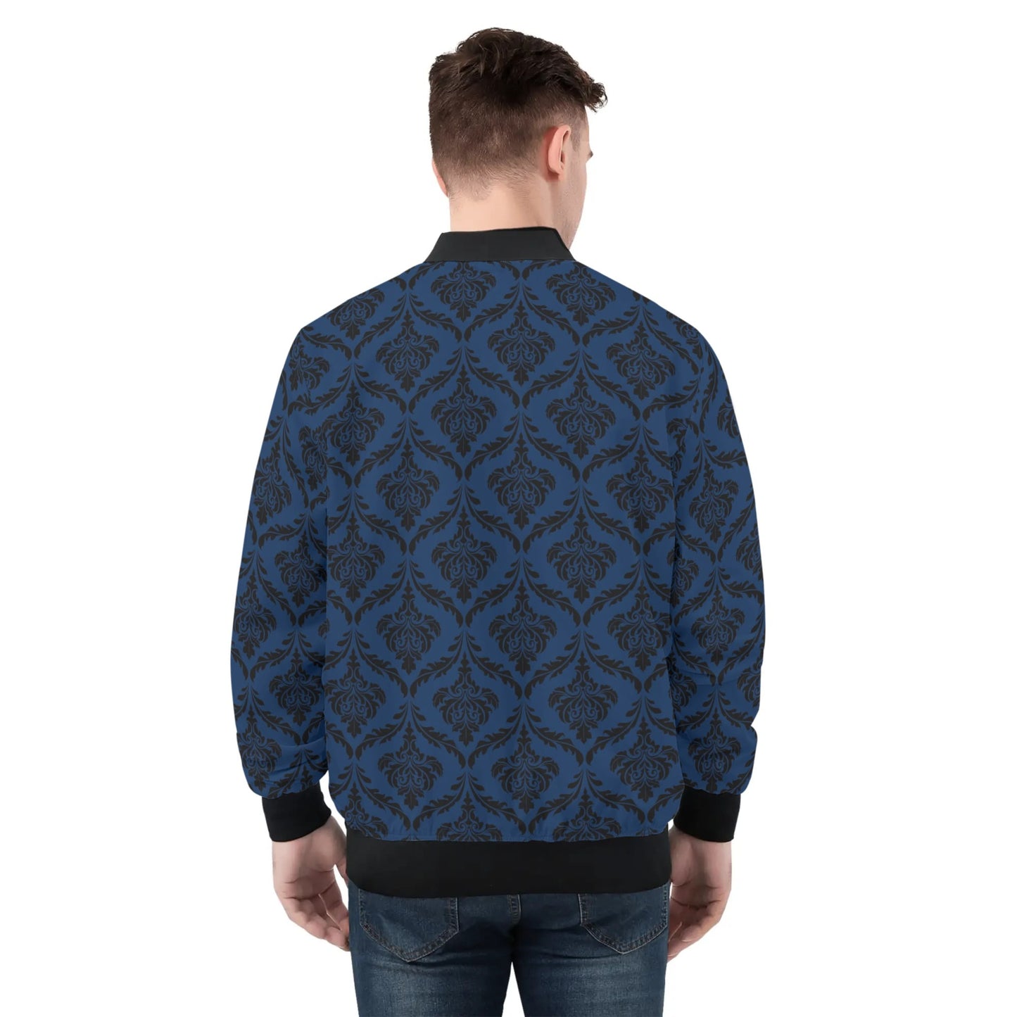 Mens Bomber Jacket-Navy Damask