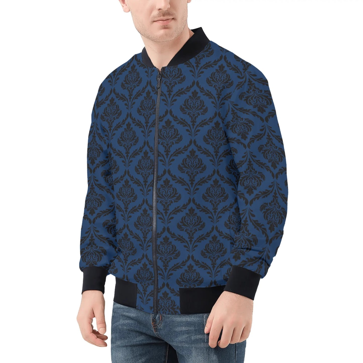 Mens Bomber Jacket-Navy Damask