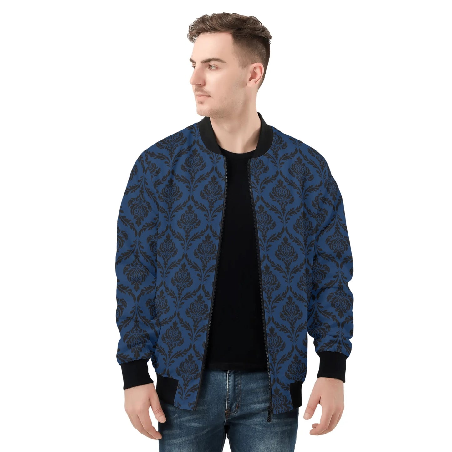 Mens Bomber Jacket-Navy Damask