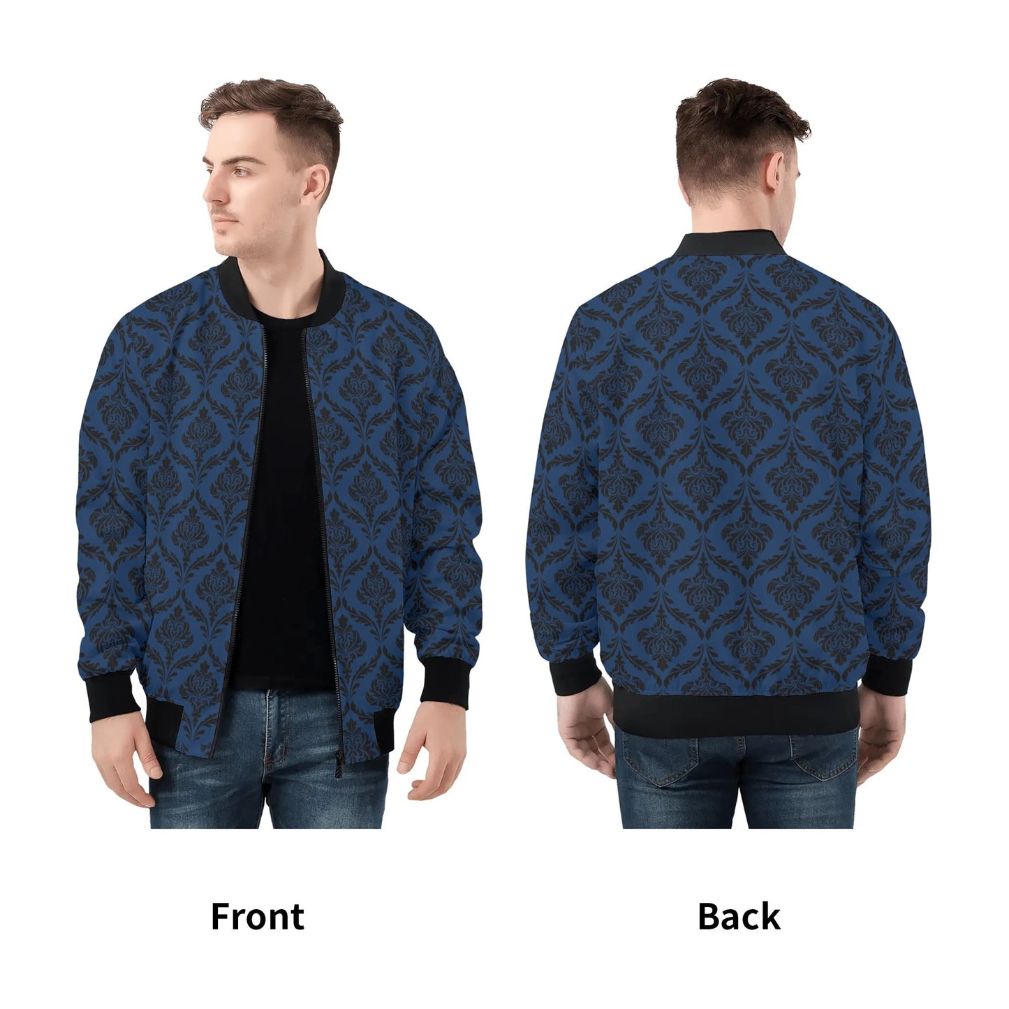 Mens Bomber Jacket-Navy Damask