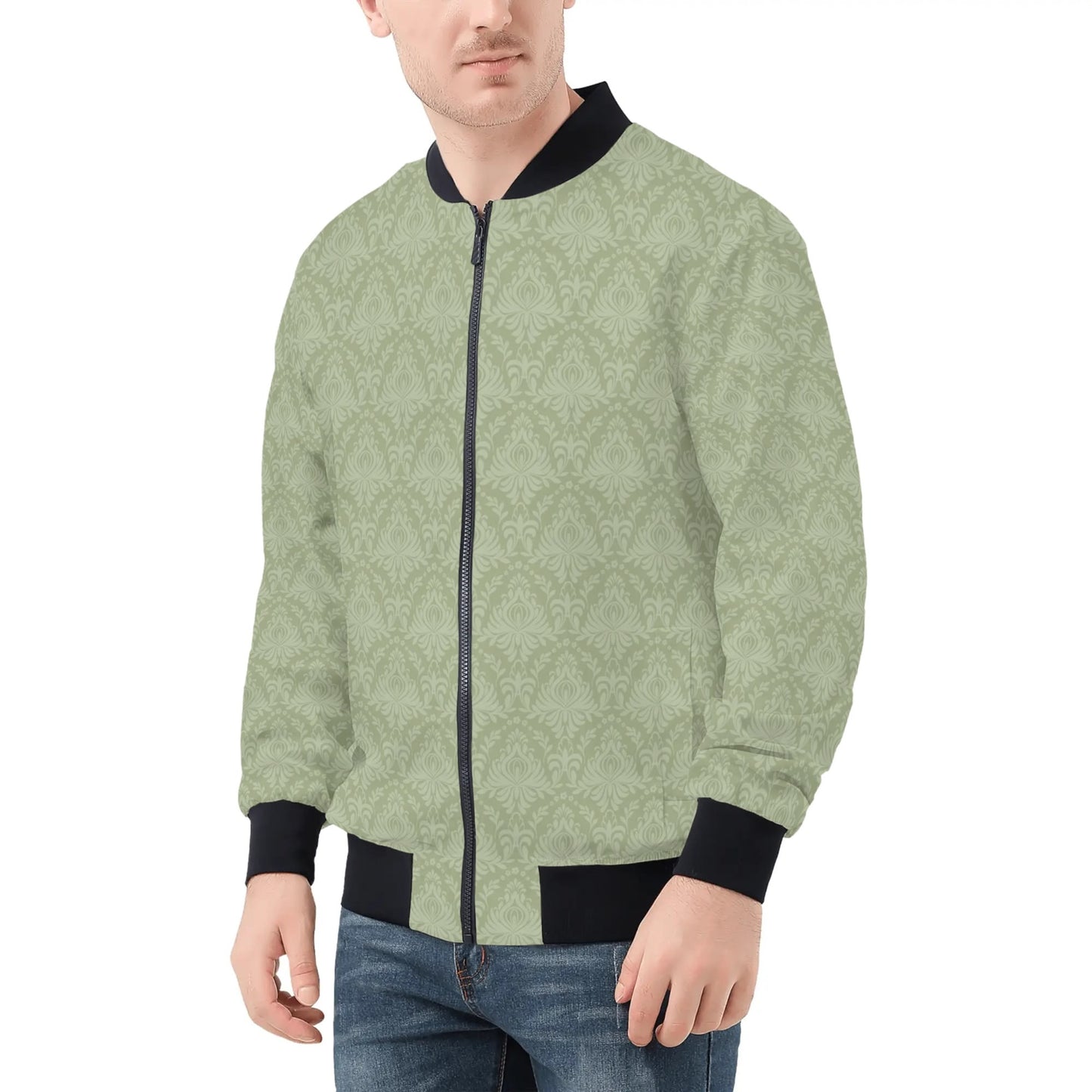 Mens Bomber Jacket-Pistachio Damask