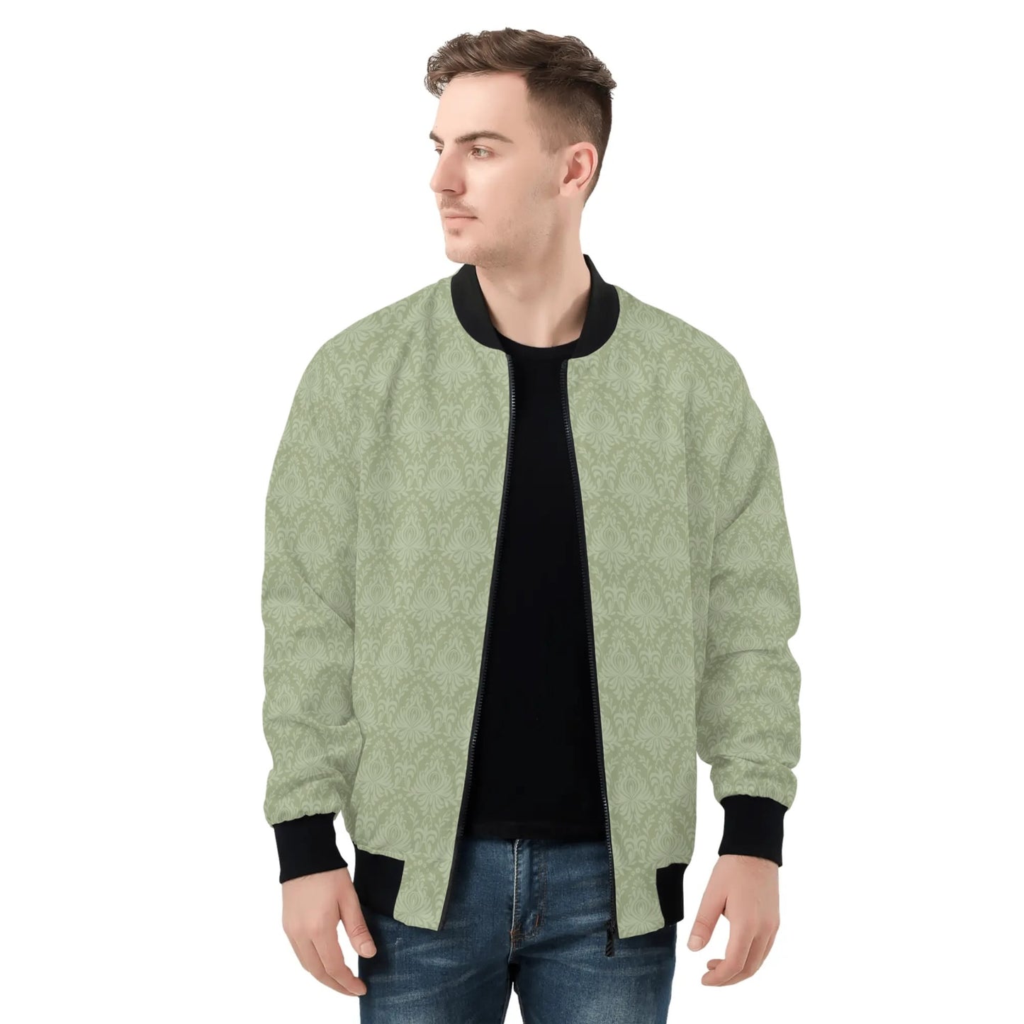 Mens Bomber Jacket-Pistachio Damask