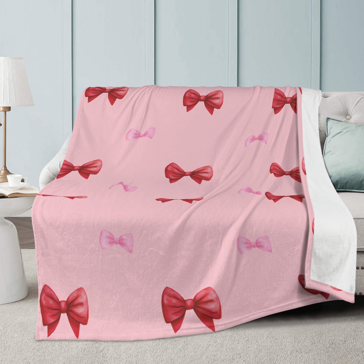 Pink and Red Bow Fleece Blanket