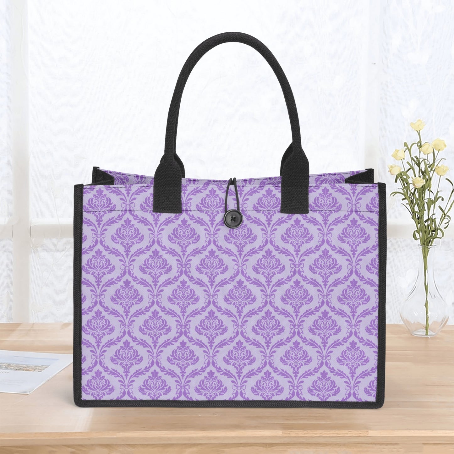 Purple Damask Canvas Tote Bag