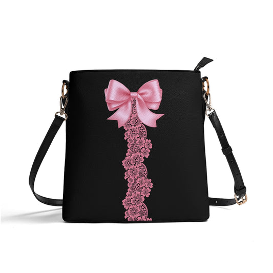 Black Lace Bow Bucket Bag