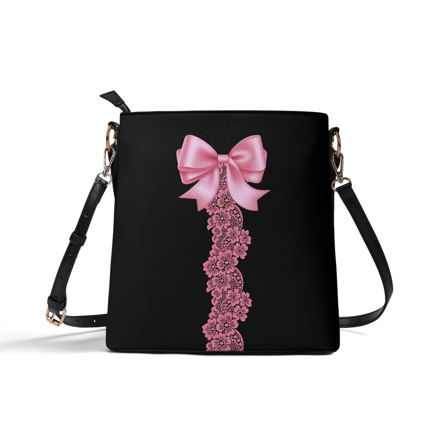 Black Lace Bow Bucket Bag