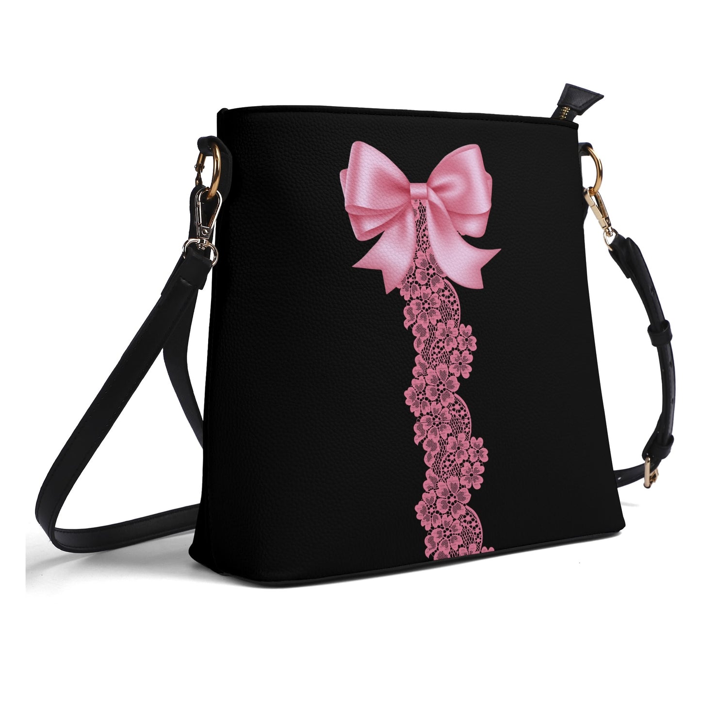 Black Lace Bow Bucket Bag