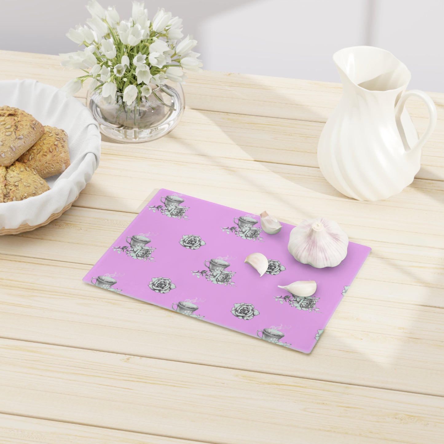 Purple Bird Teacup Cutting Board