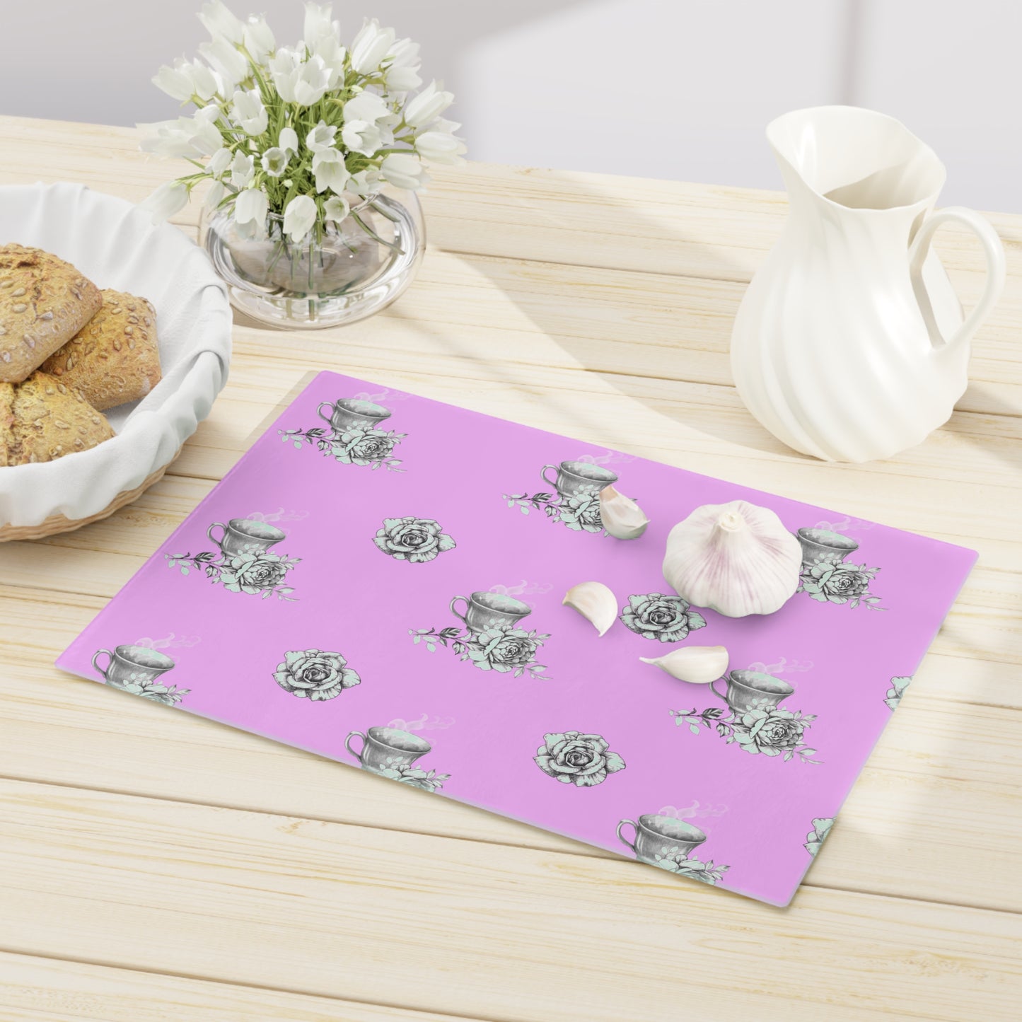 Purple Bird Teacup Cutting Board