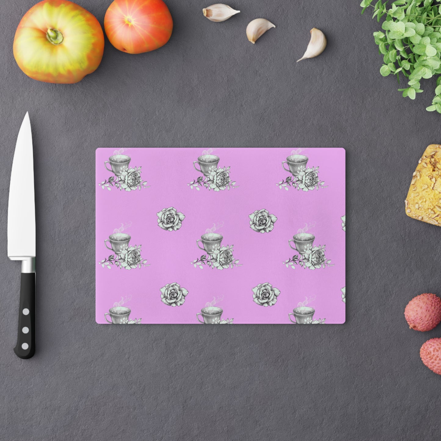 Purple Bird Teacup Cutting Board