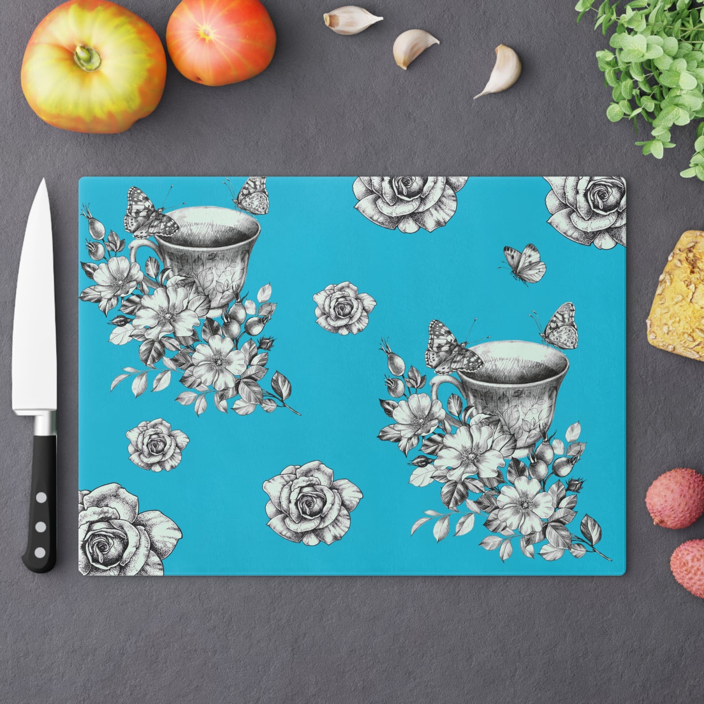 Vintage Cup Cutting Board-Teal