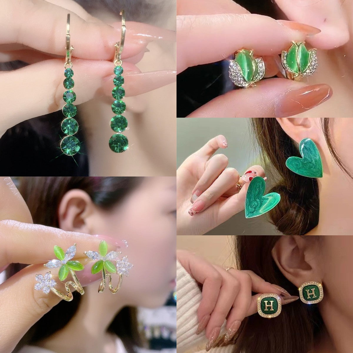 Green Rhinestones earrings