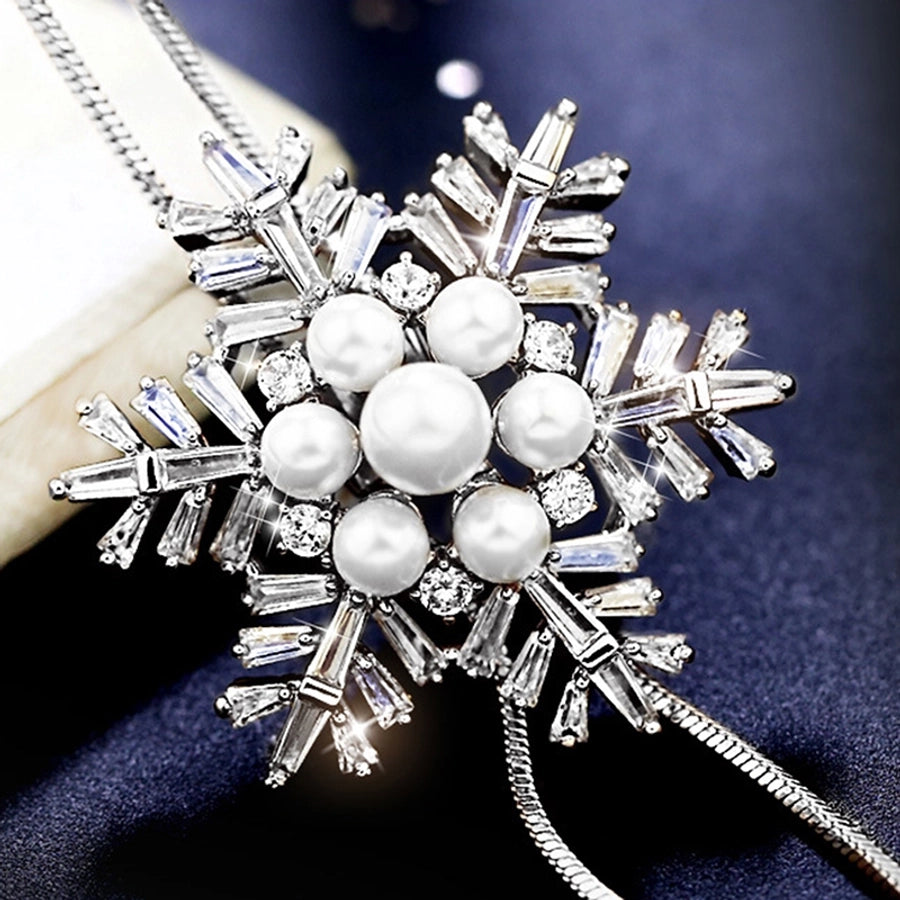 ig style shiny snowflake alloy copper plating inlay artificial crystal artificial pearls rhinestones women's sweater chain