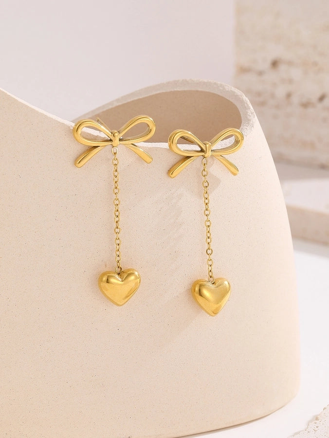 Gold Bow Drop Earrings (18k Gold Plated)