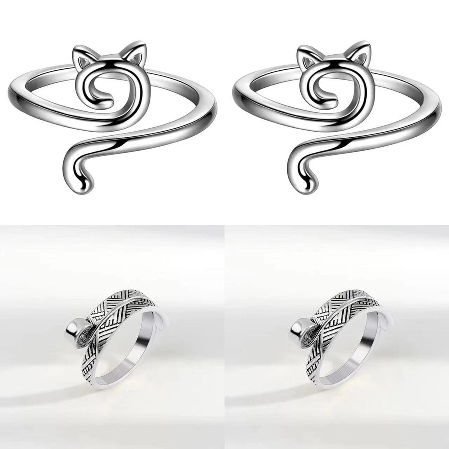 hot sale  hook line geometric cat ring opening adjustable animal ring knitted jewelry with line