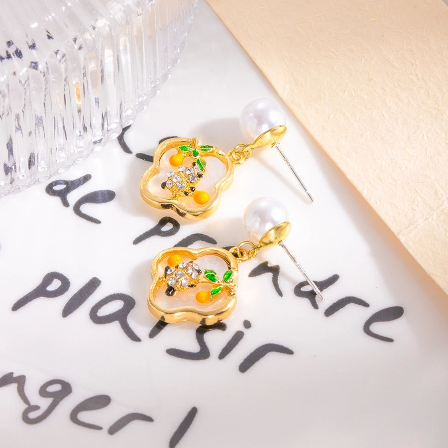 Four Leaf Clover Panda Drop Earrings