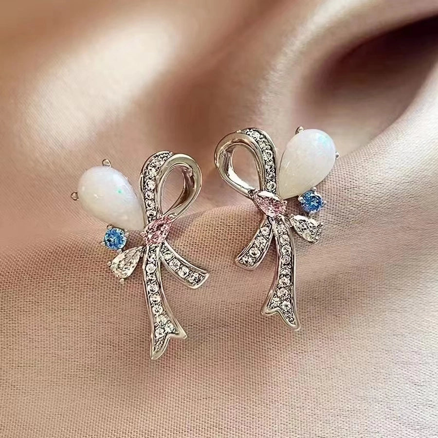 Bow Knot Rhinestones Ear Studs