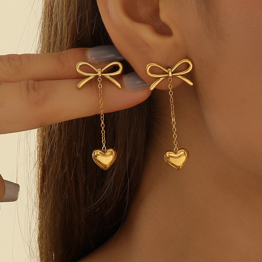 Gold Bow Drop Earrings (18k Gold Plated)