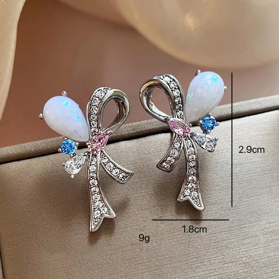 Bow Knot Rhinestones Ear Studs