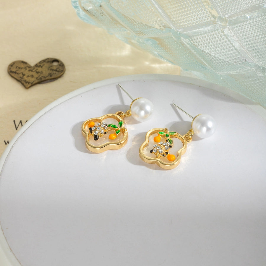 Four Leaf Clover Panda Drop Earrings