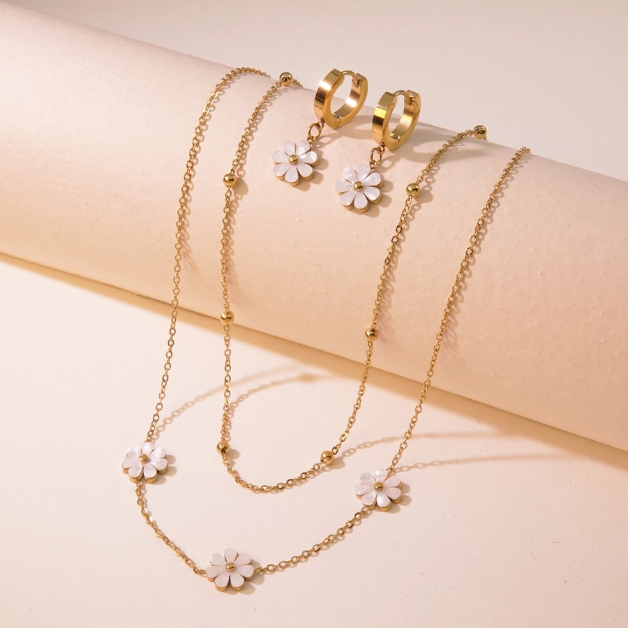 Jewelry Princess Cute Sweet Flower 304 Stainless Steel 18K Gold Plated Bracelets Earrings Necklace