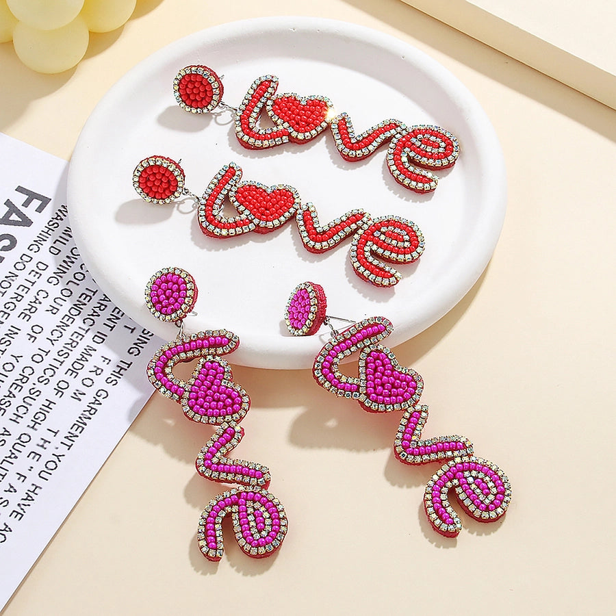 Heart Beaded Drop Earrings