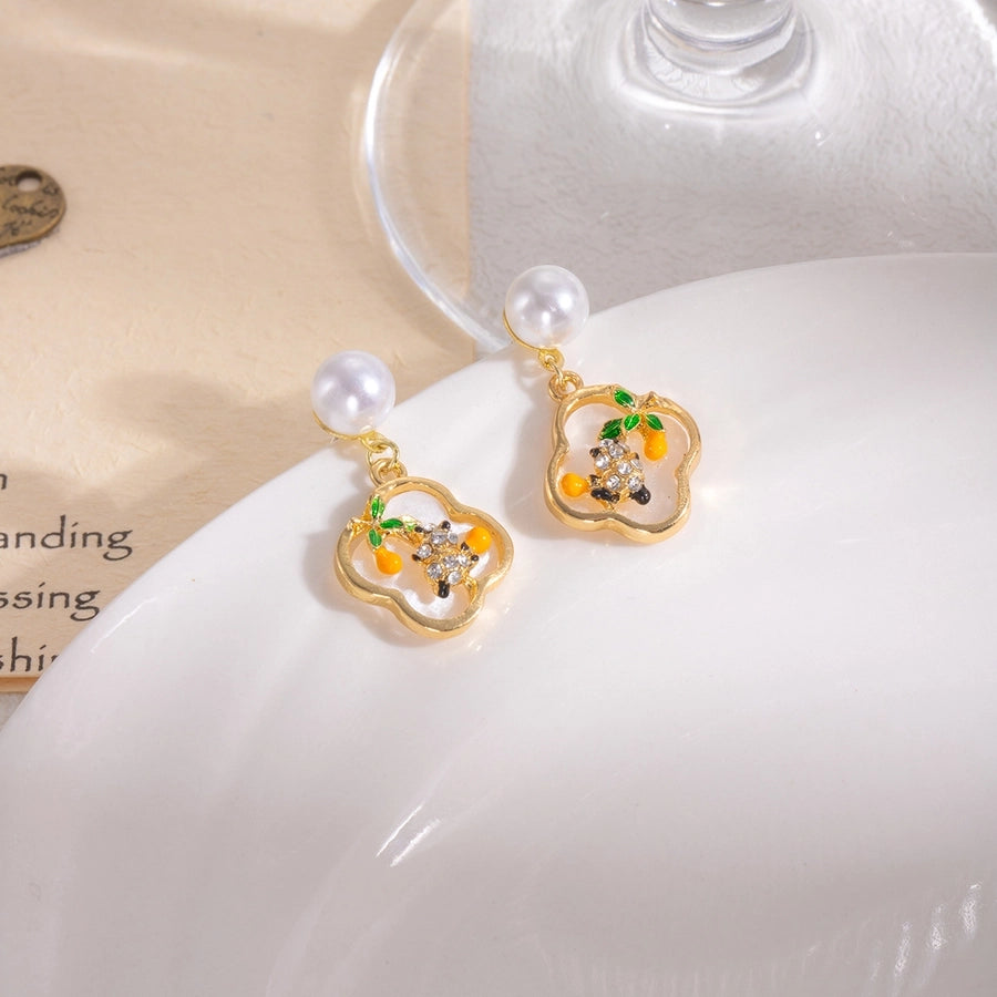 Four Leaf Clover Panda Drop Earrings