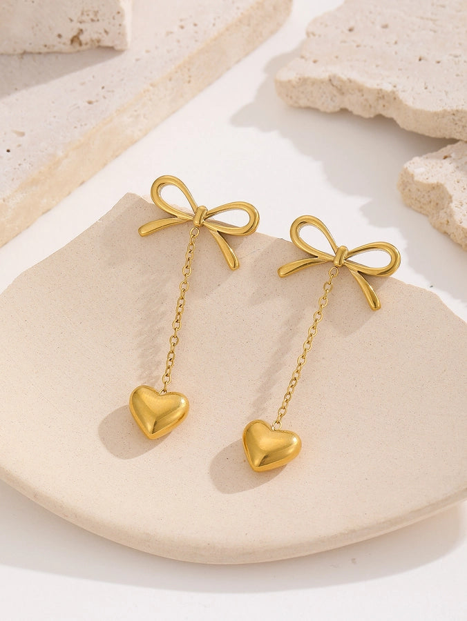 Gold Bow Drop Earrings (18k Gold Plated)