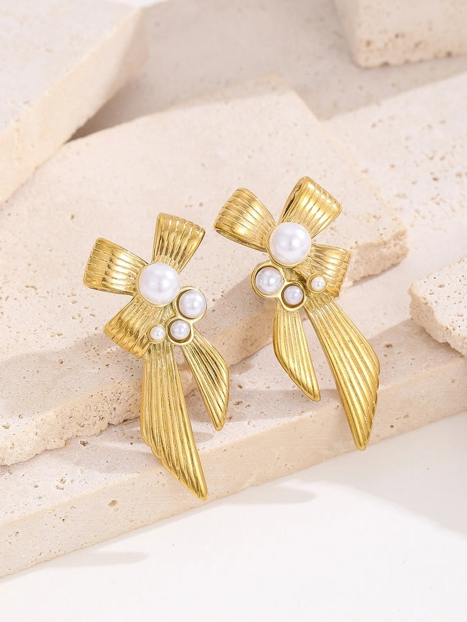 Gold Bow Drop Earrings (18k Gold Plated)