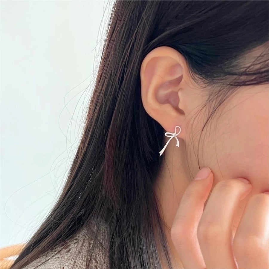 Chrome Bow Knot Ear Studs