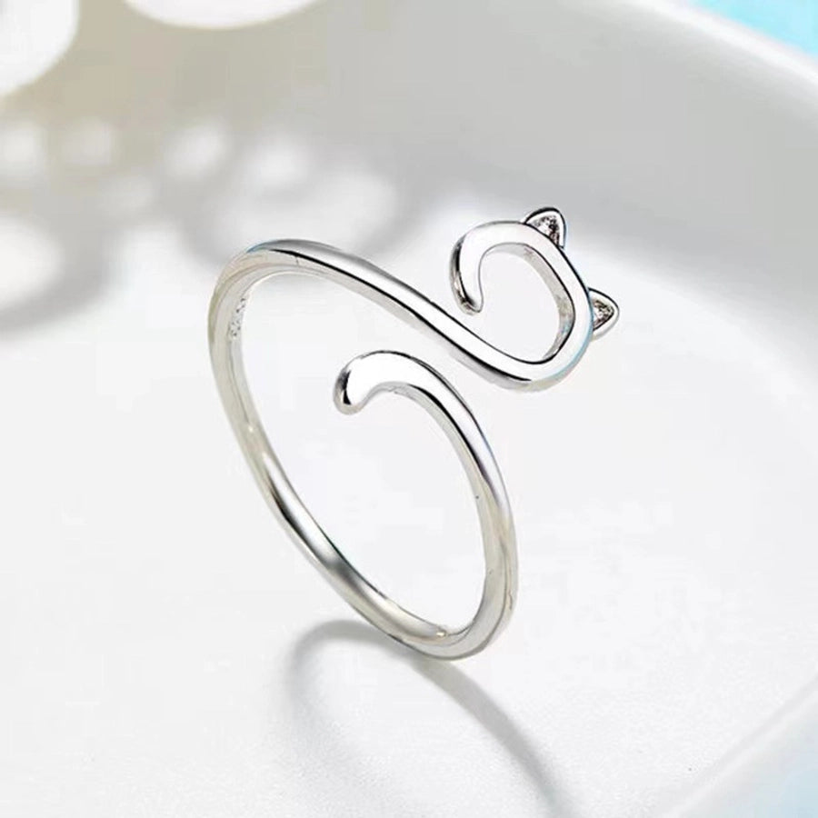 hot sale  hook line geometric cat ring opening adjustable animal ring knitted jewelry with line