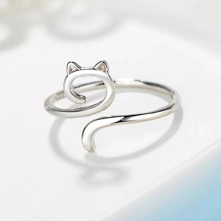 hot sale  hook line geometric cat ring opening adjustable animal ring knitted jewelry with line