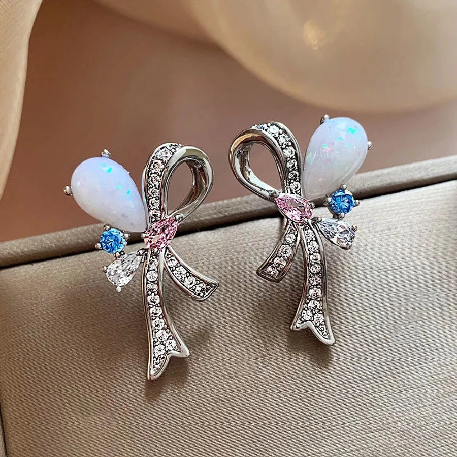 Bow Knot Rhinestones Ear Studs