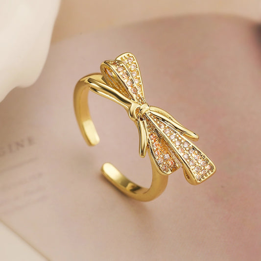 Zircon Bow Ring (18k Gold Plated)