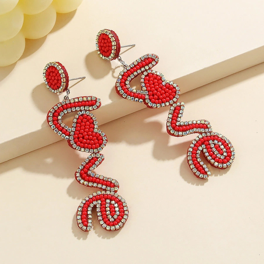 Heart Beaded Drop Earrings