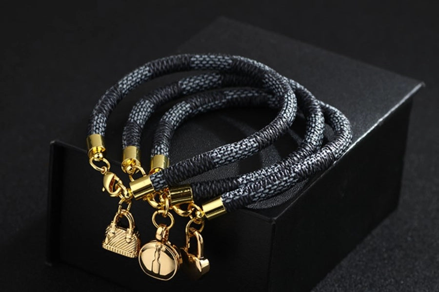 Chic leather bracelet with Bag charm