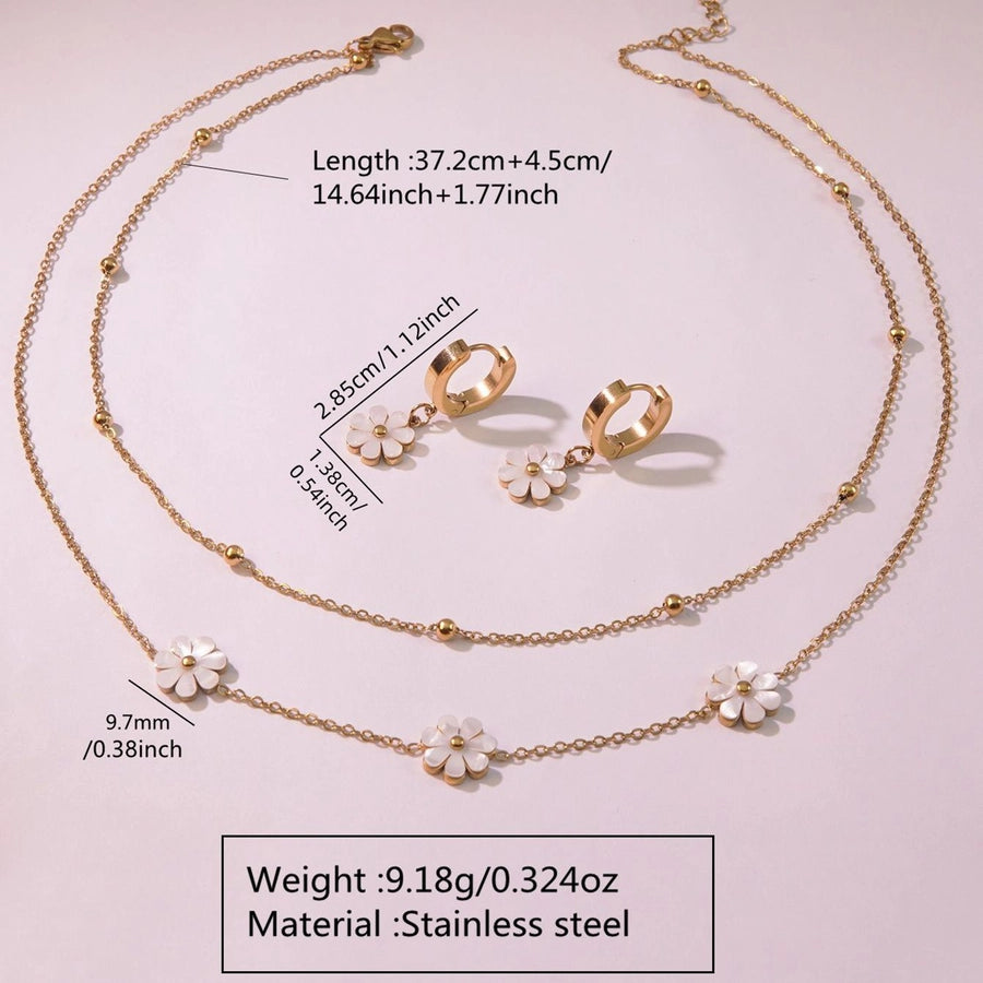 Jewelry Princess Cute Sweet Flower 304 Stainless Steel 18K Gold Plated Bracelets Earrings Necklace