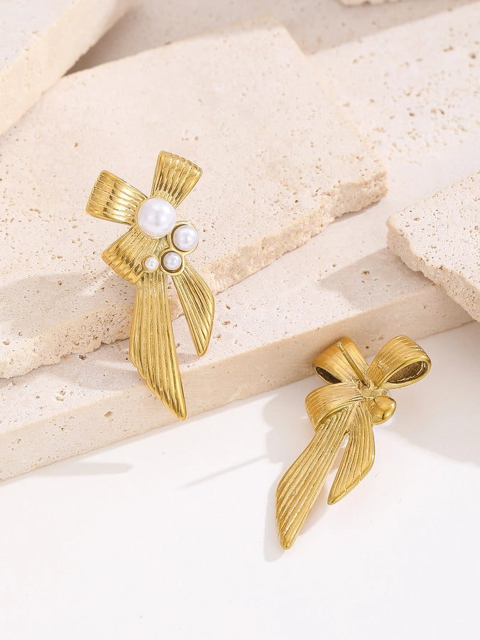 Gold Bow Drop Earrings (18k Gold Plated)