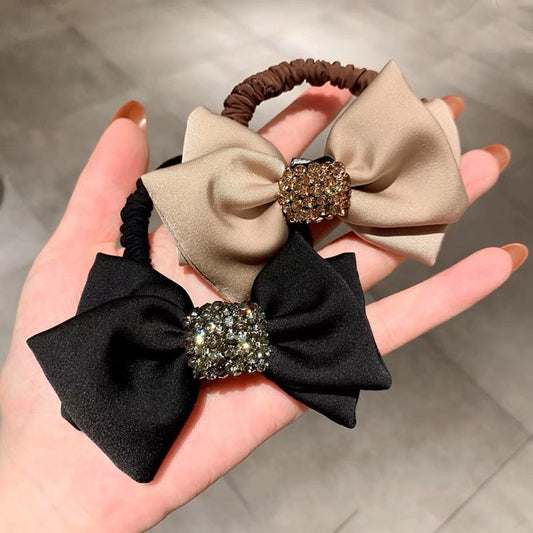 Rhinestone bowknot hair tie