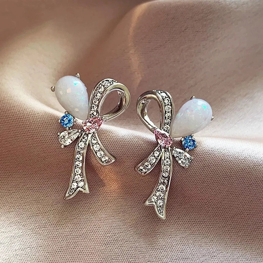 Bow Knot Rhinestones Ear Studs