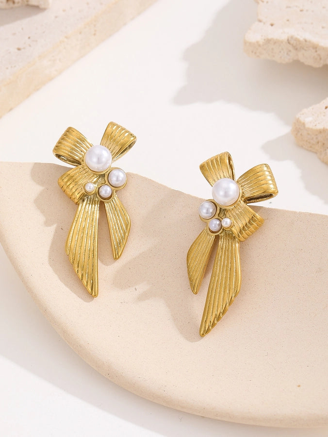 Gold Bow Drop Earrings (18k Gold Plated)