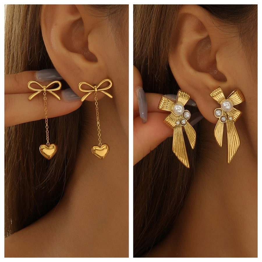 Gold Bow Drop Earrings (18k Gold Plated)