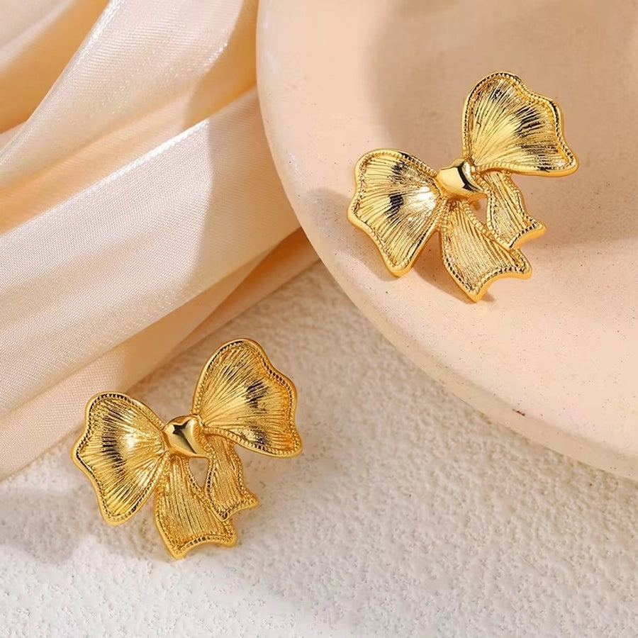 Classic Style Bow Knot Ear Studs (18K Gold Plated)