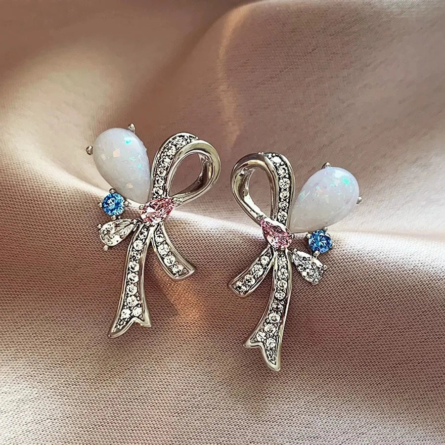 Bow Knot Rhinestones Ear Studs